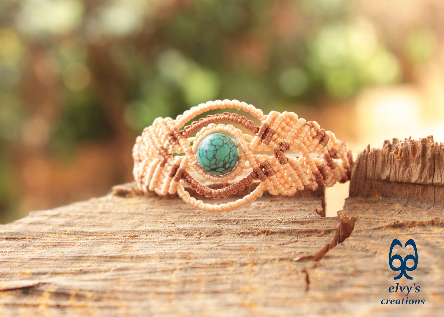 Handmade Pink Macrame Bracelet, Turquoise Gemstones Boho Summer Bracelet