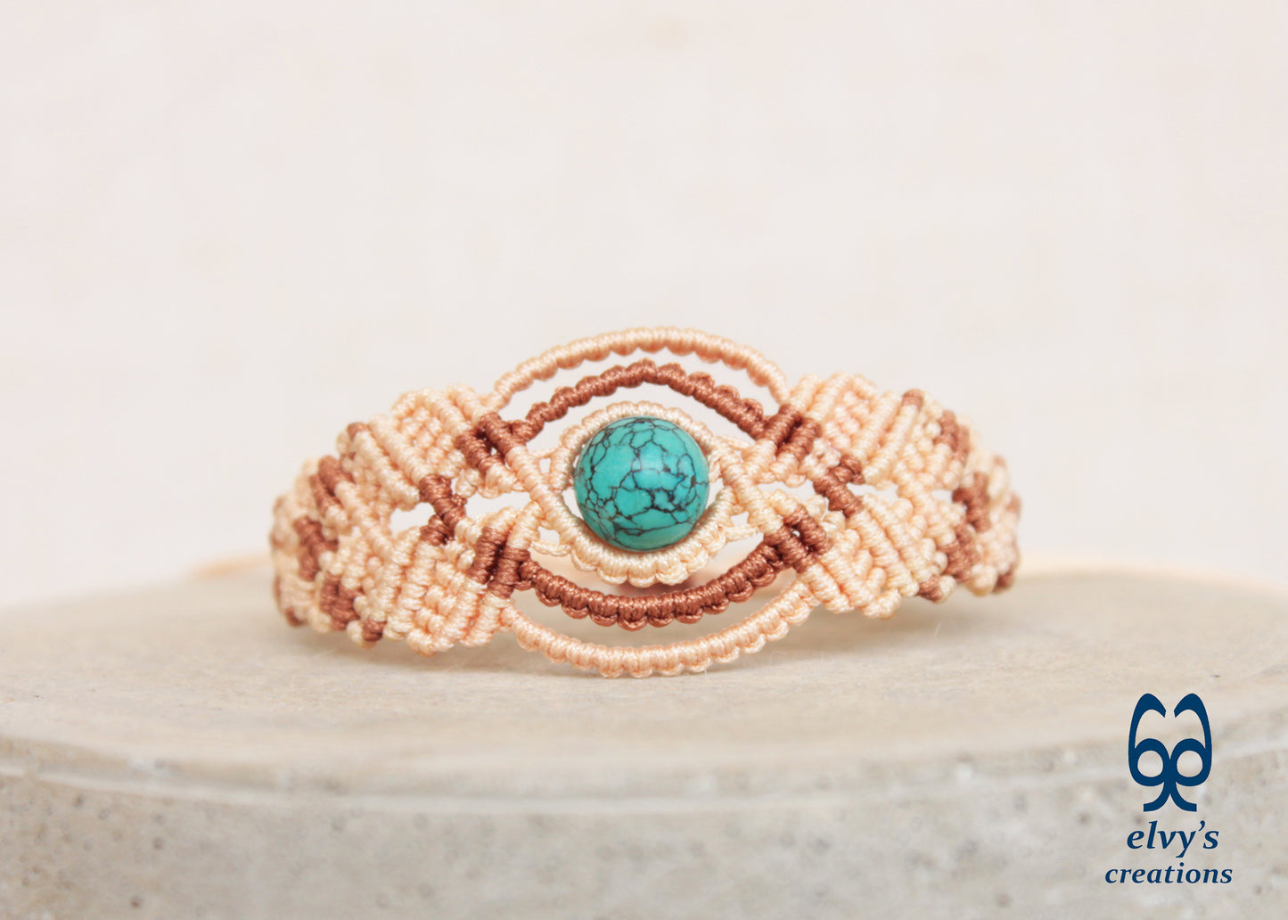 Handmade Pink Macrame Bracelet, Turquoise Gemstones Boho Summer Bracelet