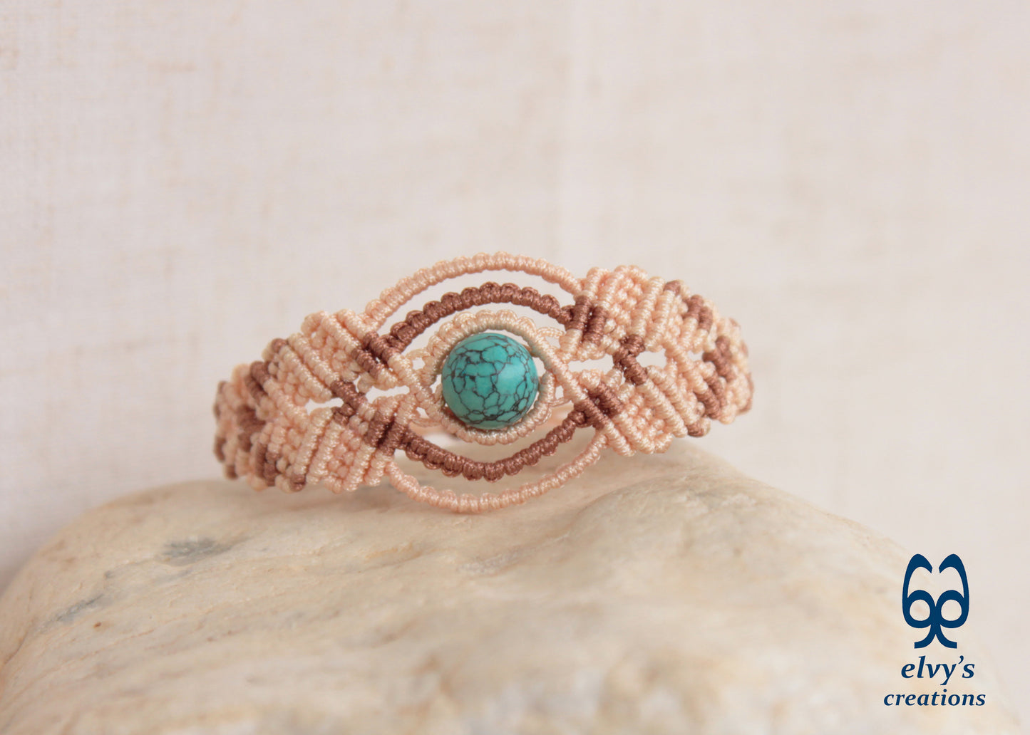 Handmade Pink Macrame Bracelet, Turquoise Gemstones Boho Summer Bracelet