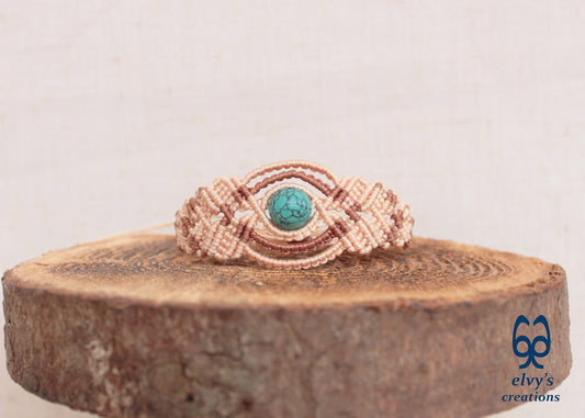 Handmade Pink Macrame Bracelet, Turquoise Gemstones Boho Summer Bracelet