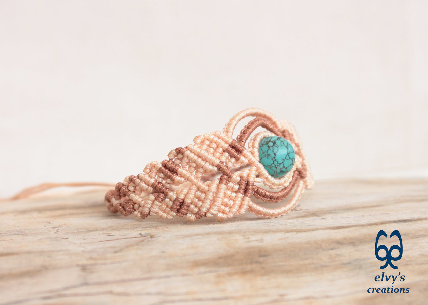 Handmade Pink Macrame Bracelet, Turquoise Gemstones Boho Summer Bracelet