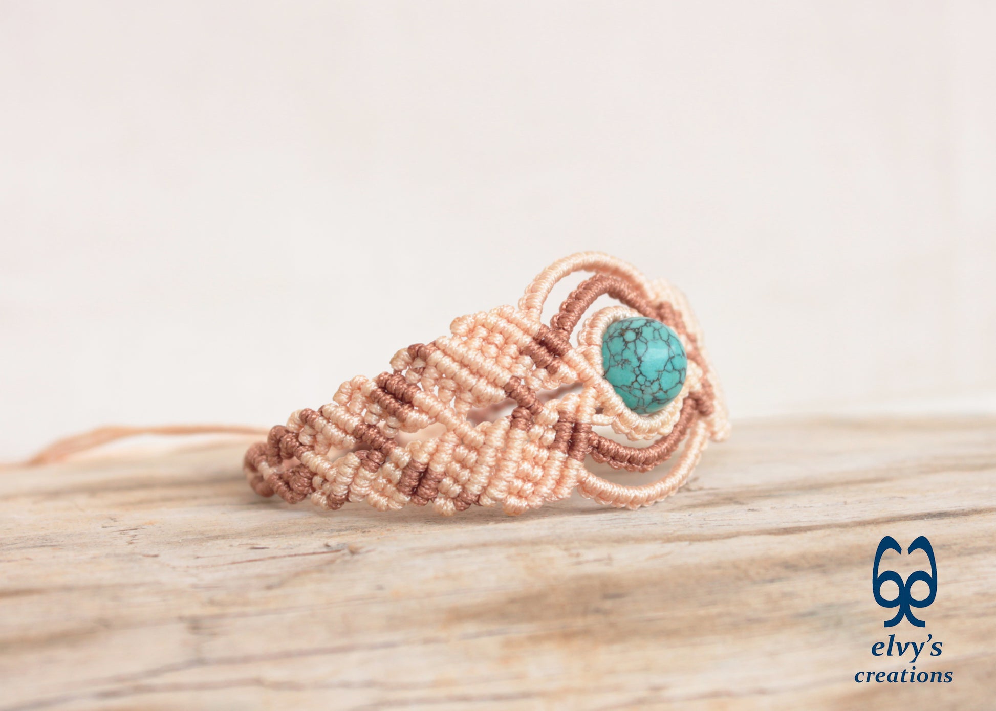 Handmade Pink Macrame Bracelet, Turquoise Gemstones Boho Summer Bracelet