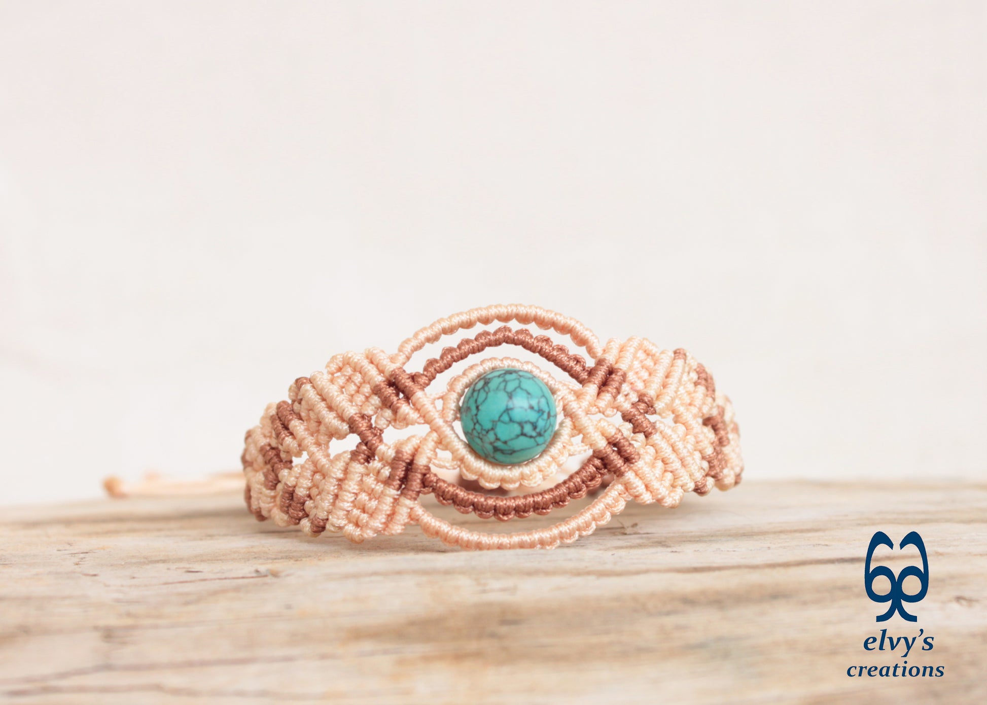 Handmade Pink Macrame Bracelet, Turquoise Gemstones Boho Summer Bracelet