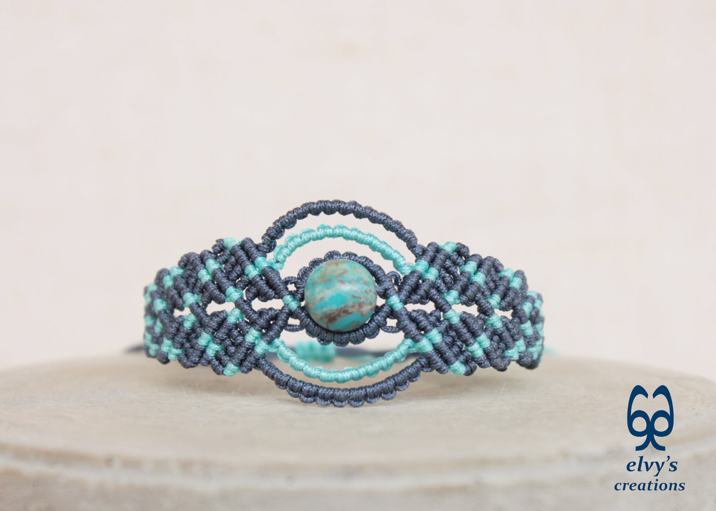 Handmade Blue Macrame Bracelet, Turquoise Gemstones Boho Summer Bracelet