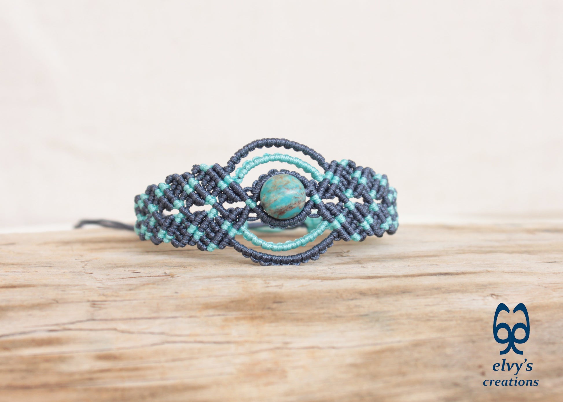 Handmade Blue Macrame Bracelet, Turquoise Gemstones Boho Summer Bracelet