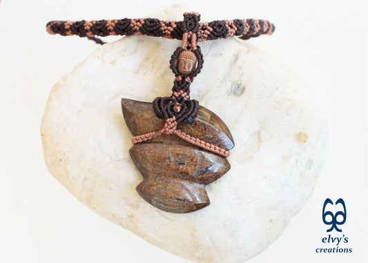 Brown Macrame Necklace with Bronzite Gemstone