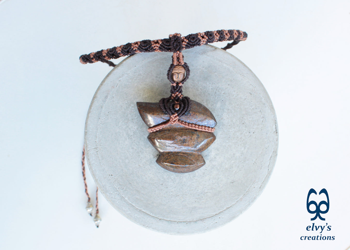 Brown Macrame Necklace with Bronzite Gemstone