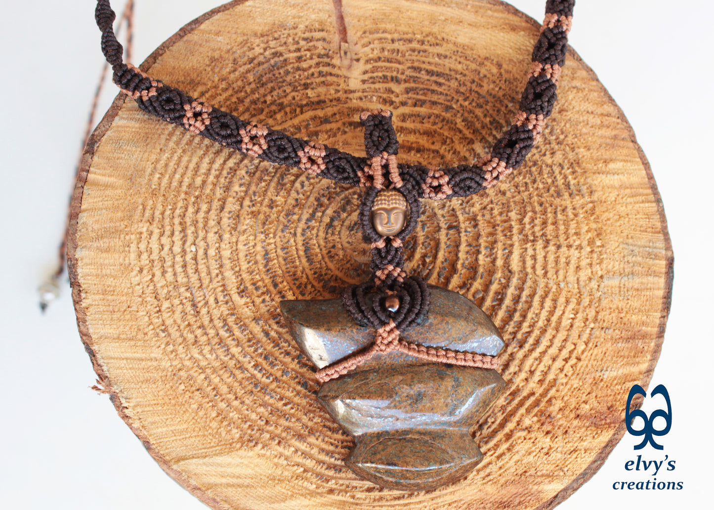 Brown Macrame Necklace with Bronzite Gemstone