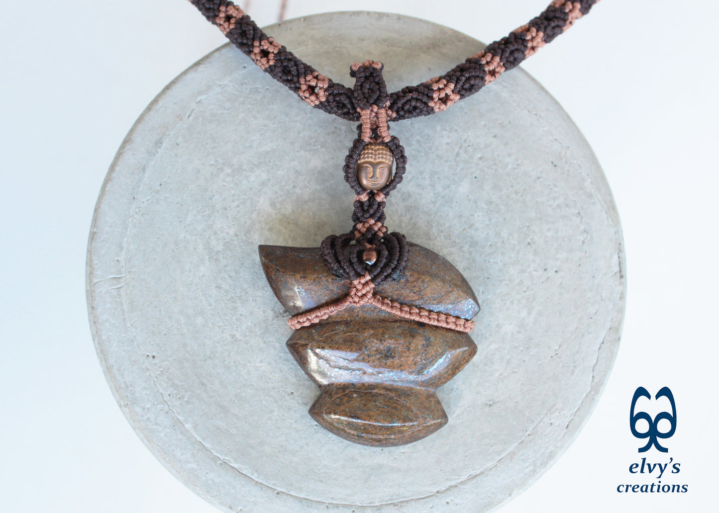 Brown Macrame Necklace with Bronzite Gemstone