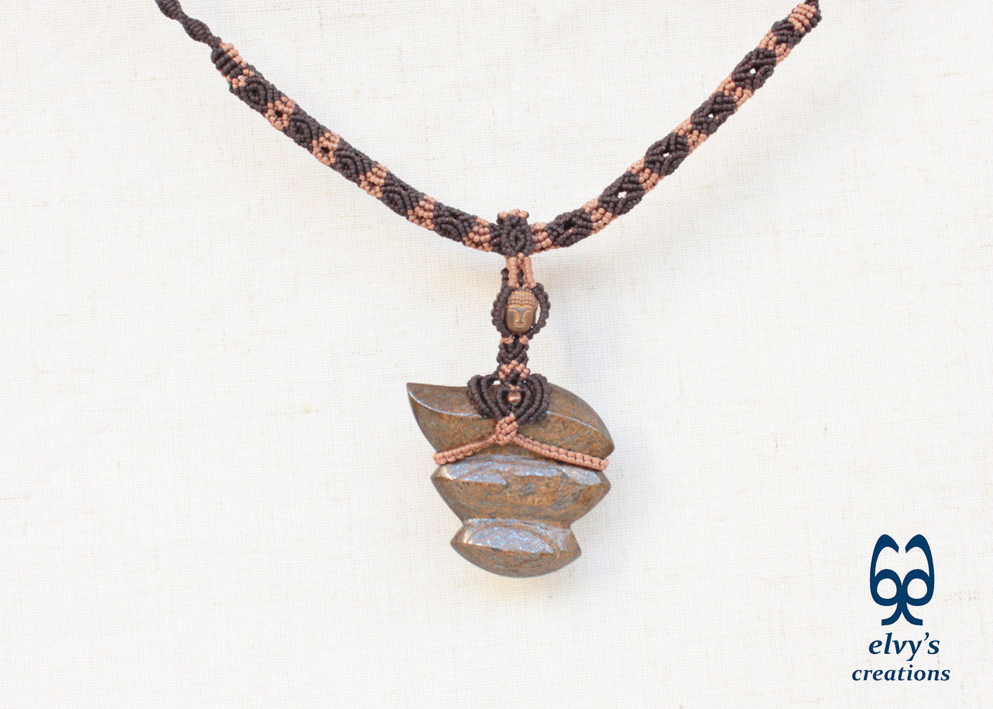 Brown Macrame Necklace with Bronzite Gemstone