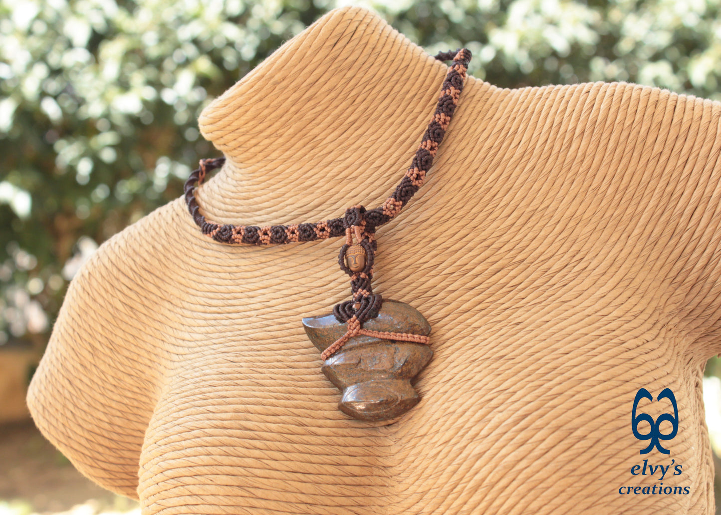 Brown Macrame Necklace with Bronzite Gemstone