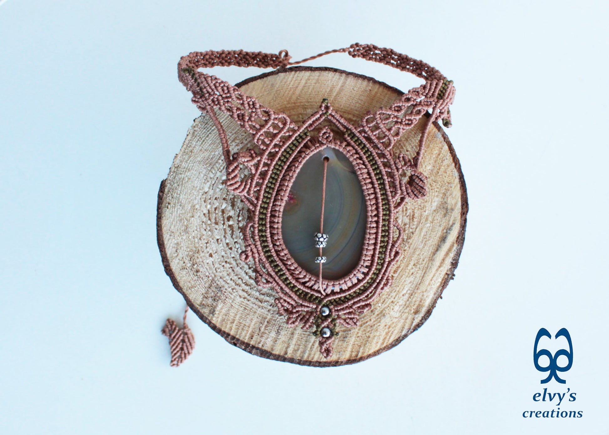 Brown Macramé Choker Necklace with Carnelian Gemstone Adjustable Macramé Necklace