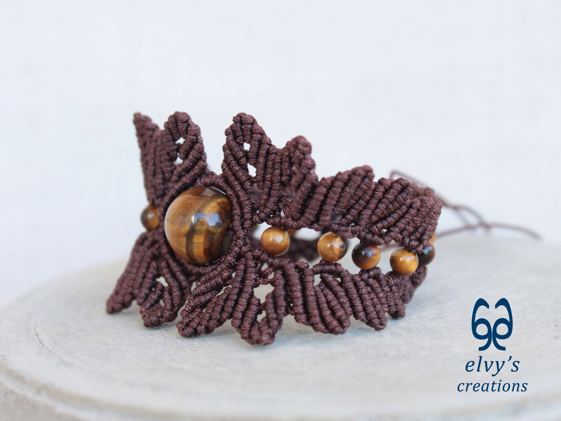 Brown Macrame Bracelet Tiger Eye Gemstones Adjustable Lace Bracelet Birthday Gift for Women