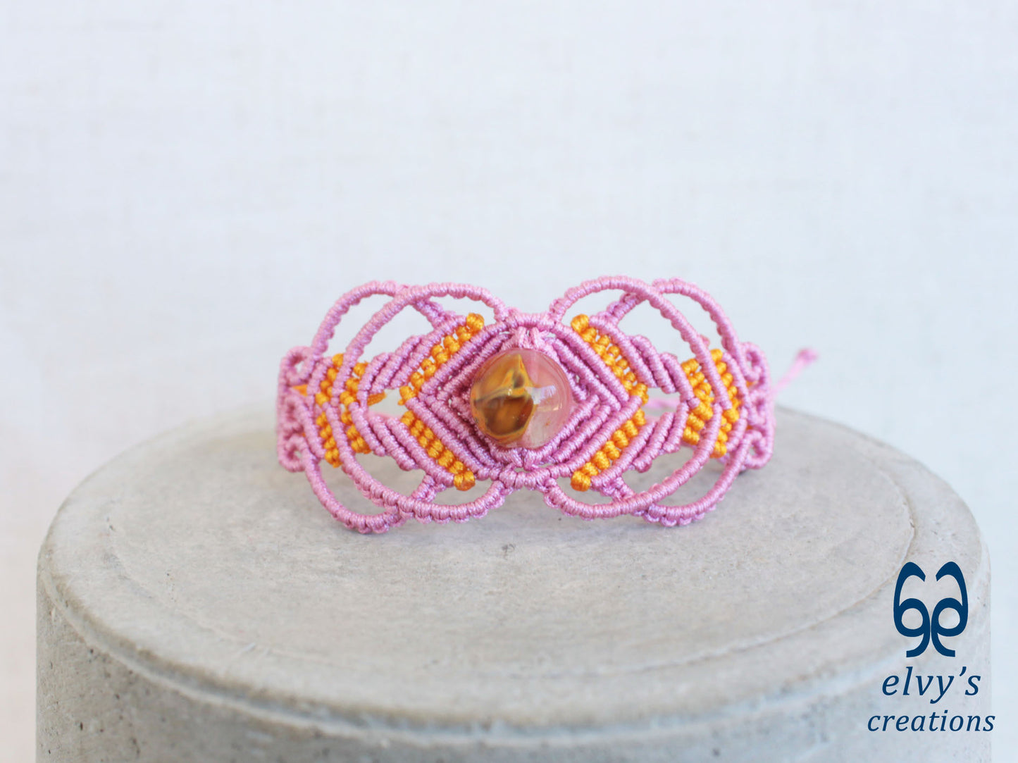 Handmade Pink Macrame Bracelet with Crystal Quartz Adjustable Macrame Bracelet