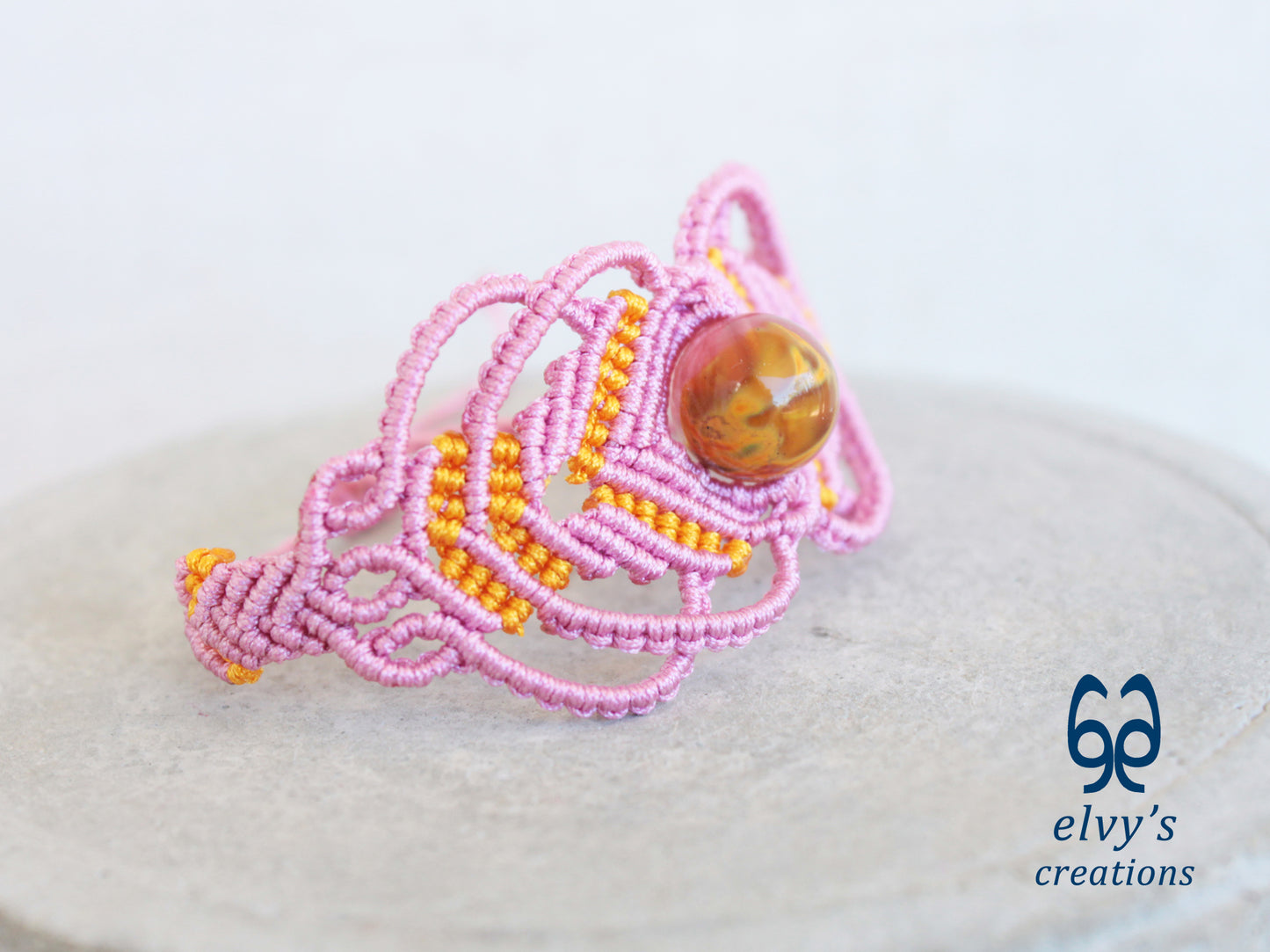 Handmade Pink Macrame Bracelet with Crystal Quartz Adjustable Macrame Bracelet