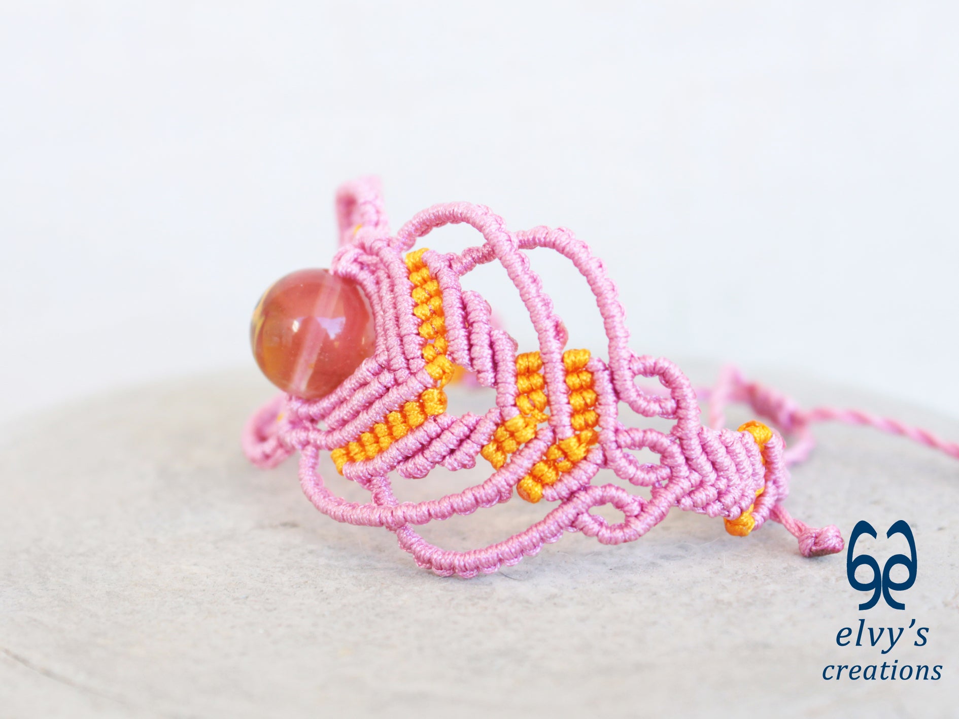 Handmade Pink Macrame Bracelet with Crystal Quartz Adjustable Macrame Bracelet