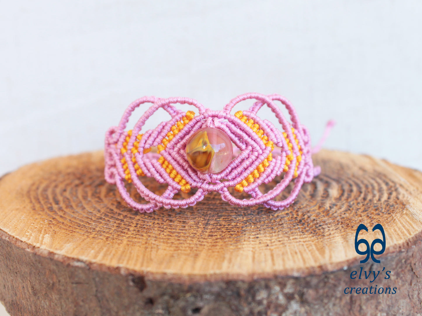 Handmade Pink Macrame Bracelet with Crystal Quartz Adjustable Macrame Bracelet