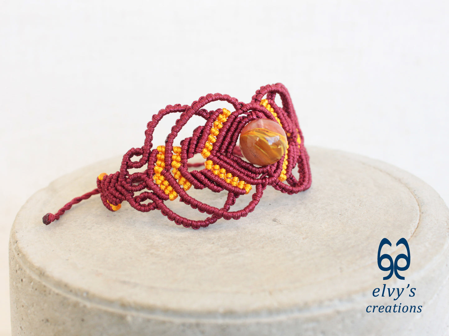 Handmade Red Macrame Bracelet Adjustable Yellow Quartz Bracelet