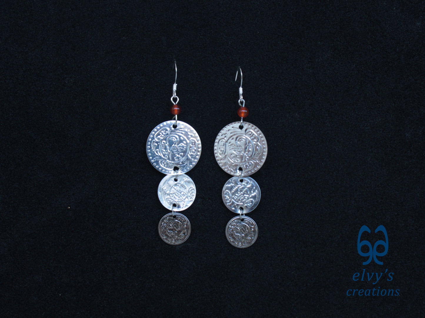 Gold Folklore Earrings, Coin Dangle Greek Traditional Jewelry, Sterling Silver Gold Plated Gypsy Jewelry, Gemstone