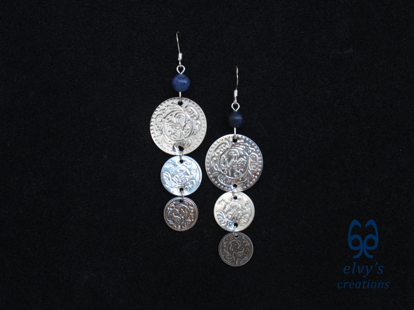 Gold Folklore Earrings, Coin Dangle Greek Traditional Jewelry, Sterling Silver Gold Plated Gypsy Jewelry, Gemstone