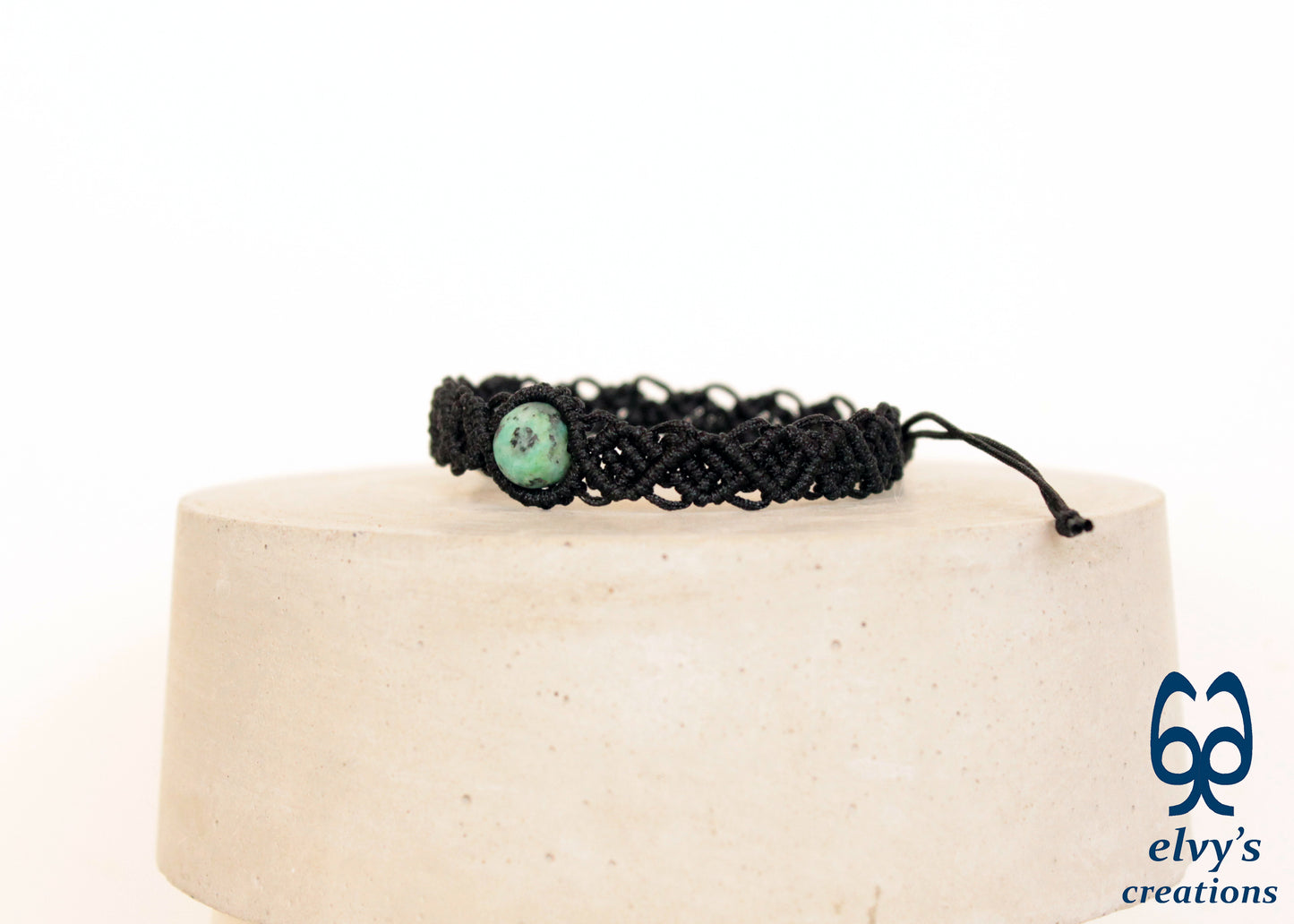 Black Macrame Cuff Bracelet With Turquoise Gemstones Beaded Adjustable Bracelet for Women