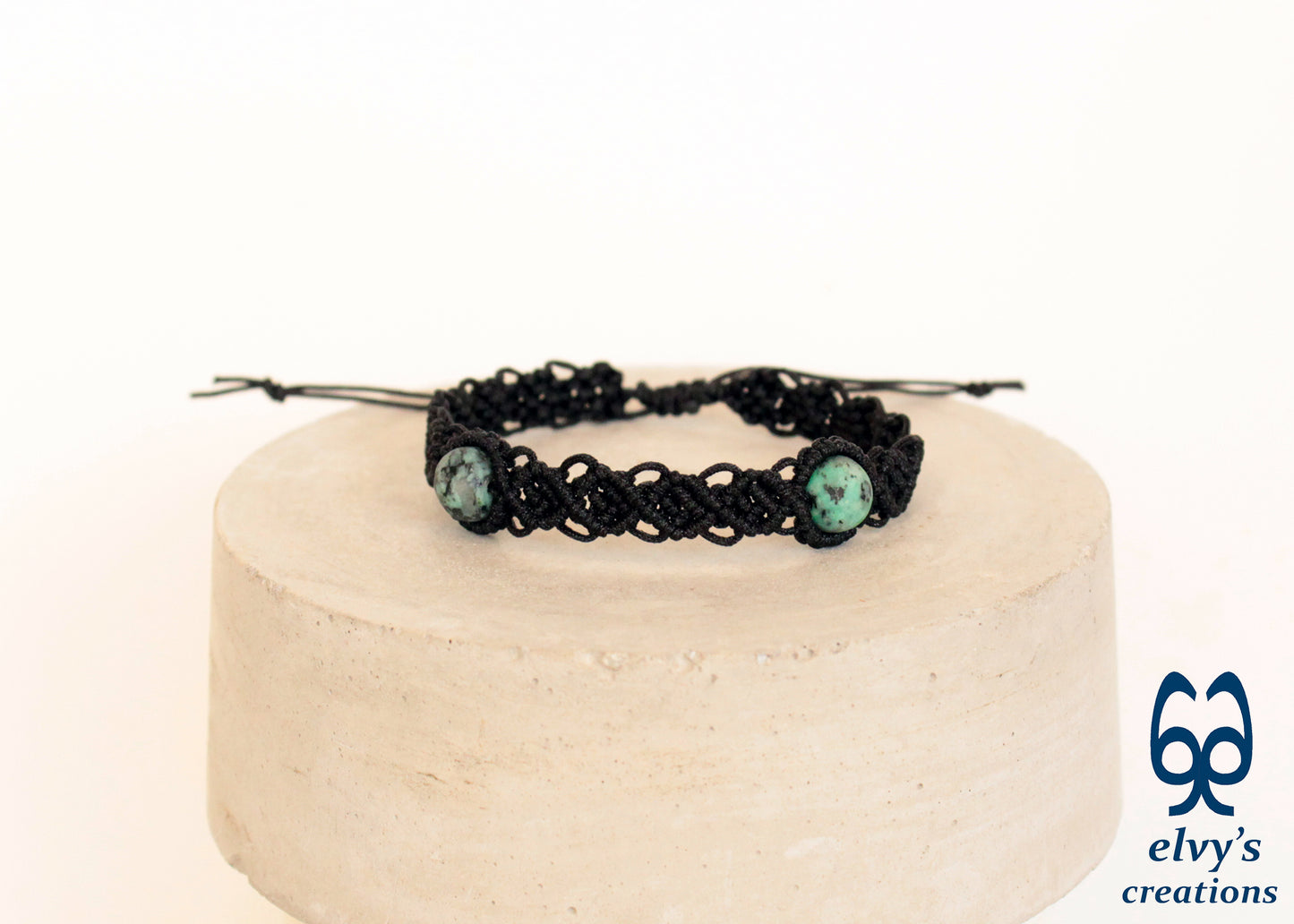 Black Macrame Cuff Bracelet With Turquoise Gemstones Beaded Adjustable Bracelet for Women
