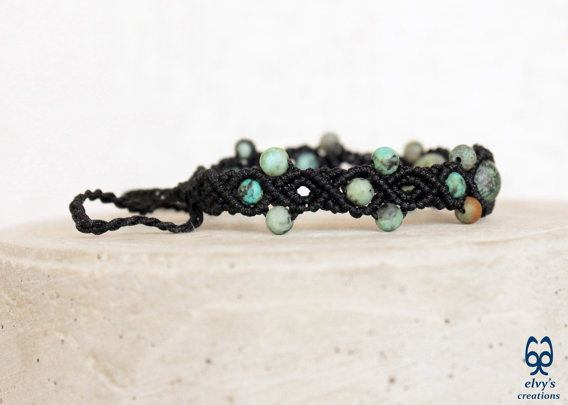 Turquoise Macrame Bracelet, Gemstone Beaded Cuff, Unique Birthday Gift for Women