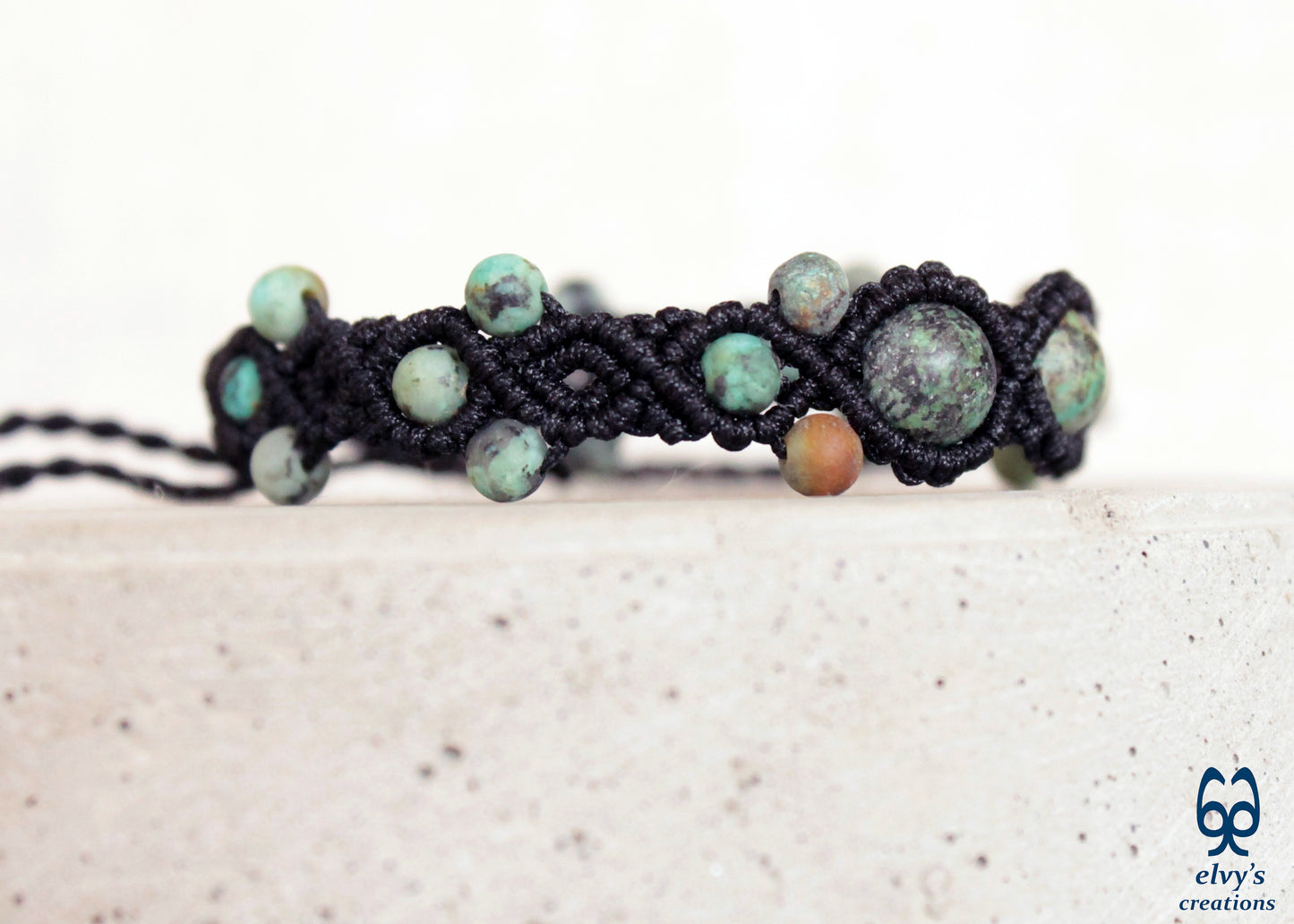 Turquoise Macrame Bracelet, Gemstone Beaded Cuff, Unique Birthday Gift for Women