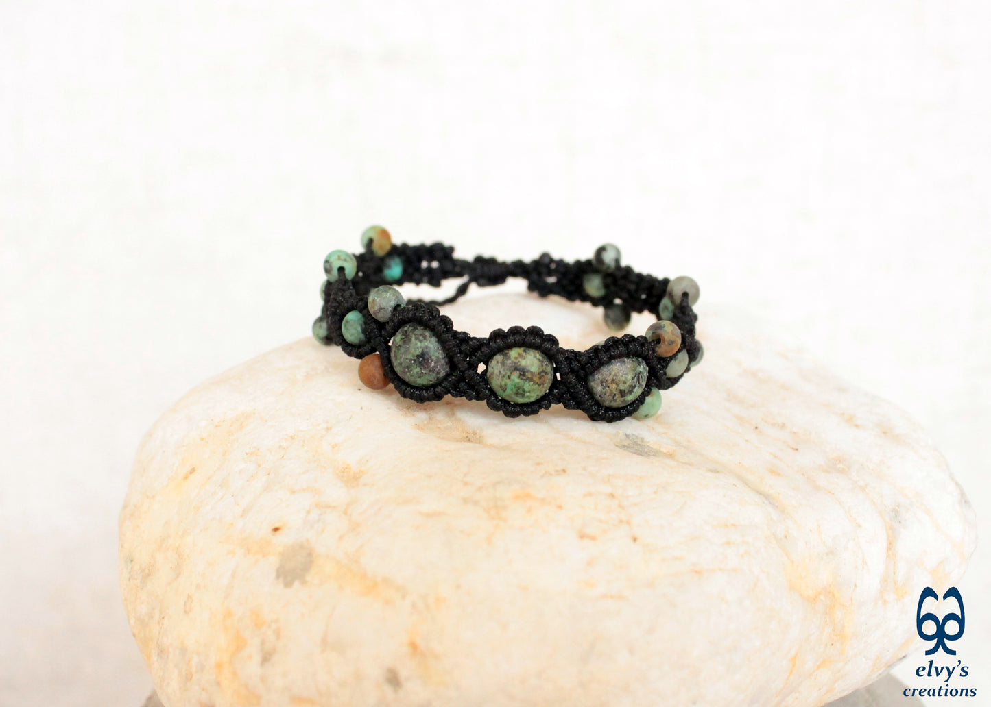 Turquoise Macrame Bracelet, Gemstone Beaded Cuff, Unique Birthday Gift for Women