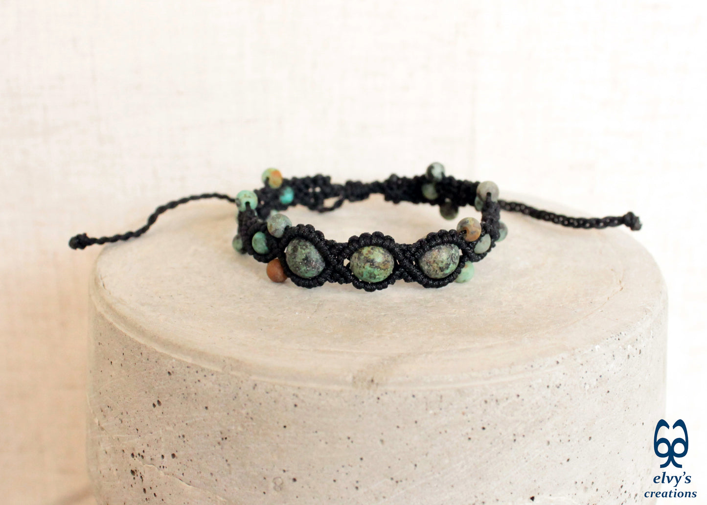 Turquoise Macrame Bracelet, Gemstone Beaded Cuff, Unique Birthday Gift for Women