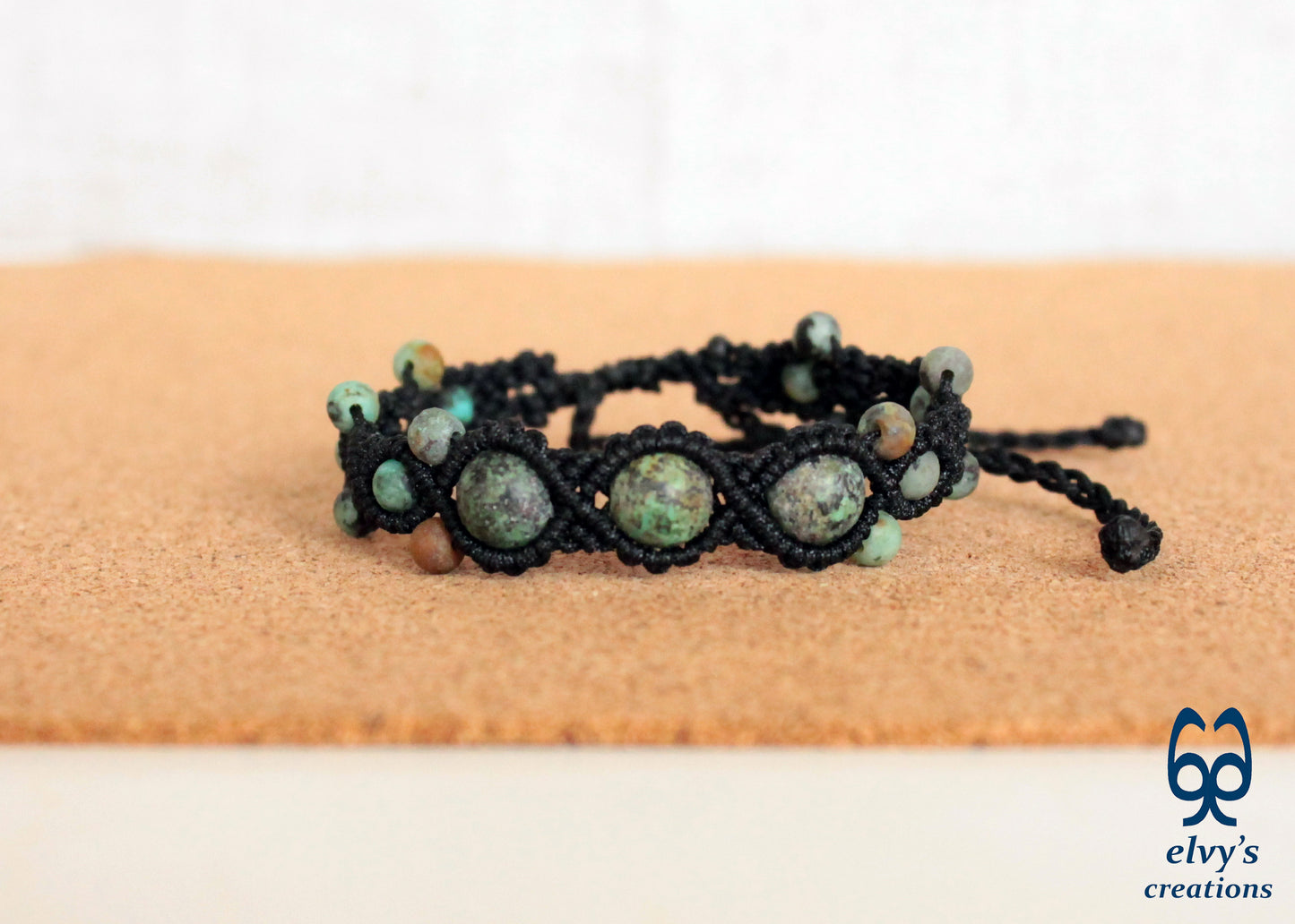 Turquoise Macrame Bracelet, Gemstone Beaded Cuff, Unique Birthday Gift for Women