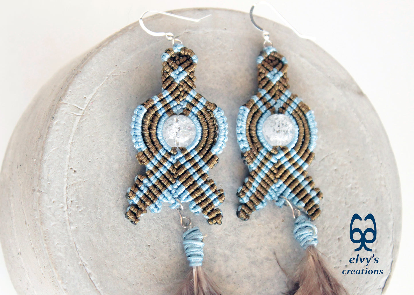 Handmade Macrame Silver Earrings, Beaded Gemstone Handmade Jewelry,Gift for Women