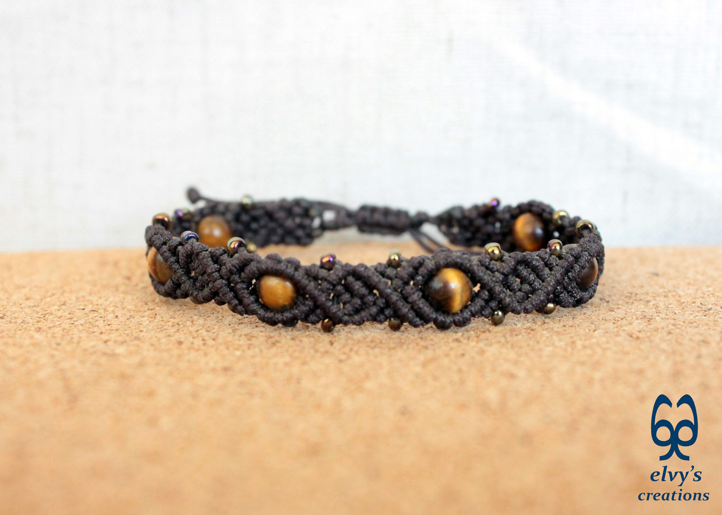 Handmade Macrame Bracelet, Gemstone Beaded Cuff, Unique Birthday Gift for Women or Men