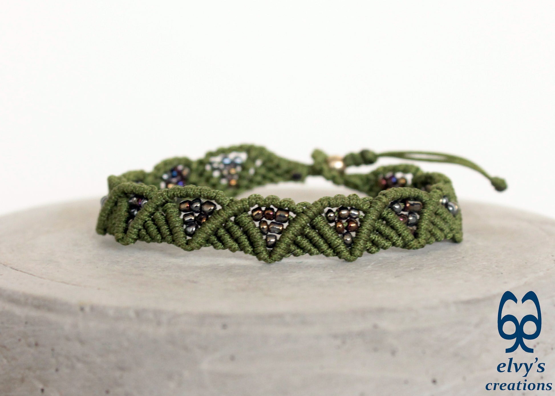 Olive Green Macrame Beaded Adjustable Bracelet Beaded Cuff Bracelet For Women