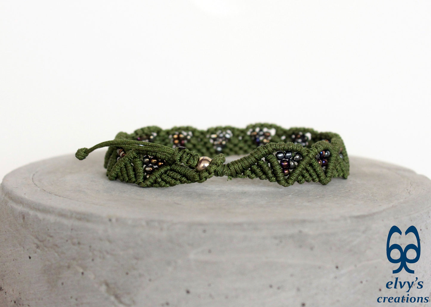 Olive Green Macrame Beaded Adjustable Bracelet Beaded Cuff Bracelet For Women