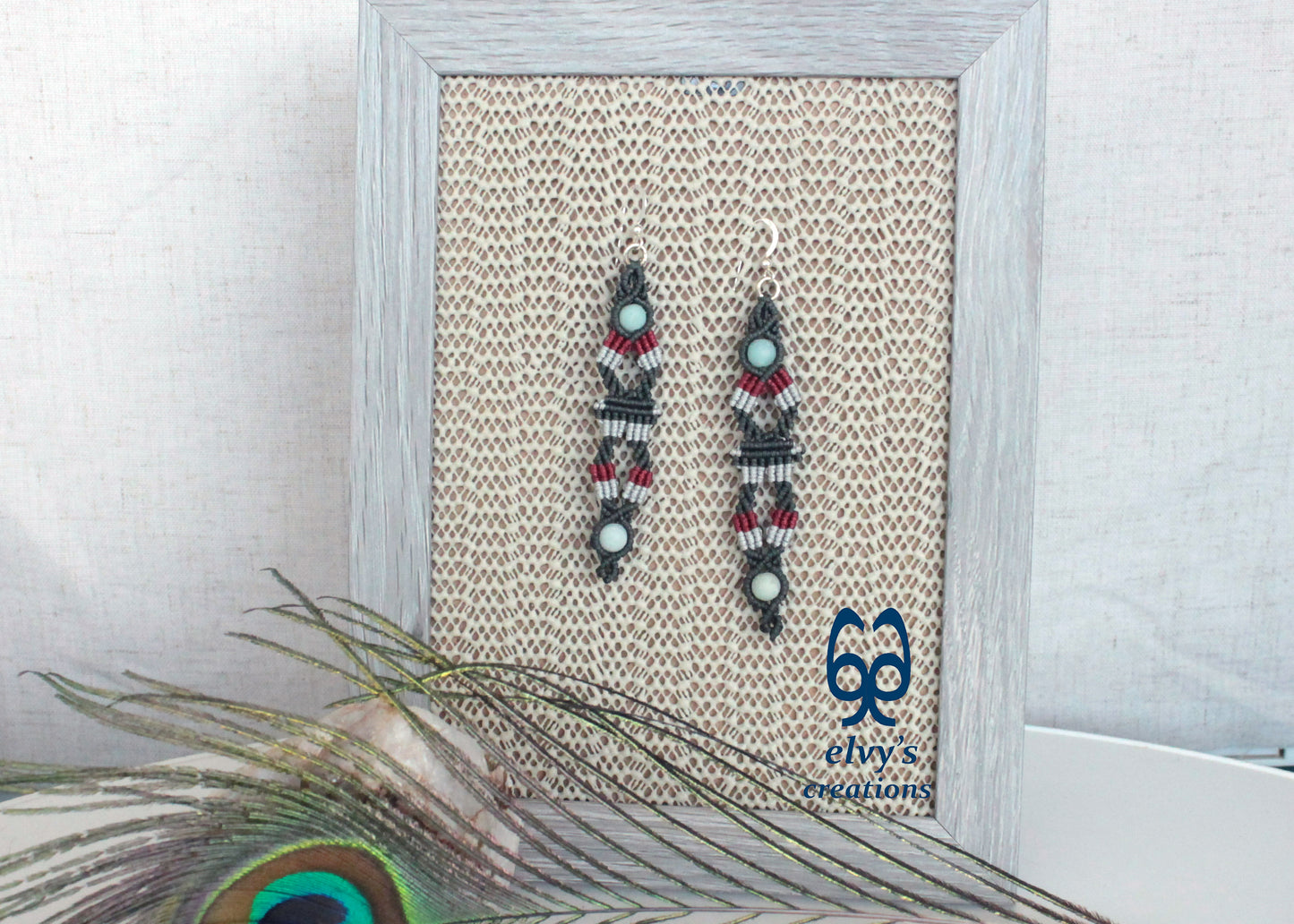 Green Macrame Earrings, Amazonite Gemstones Beads, Unique Gift for Women Virgo Birthday Gift