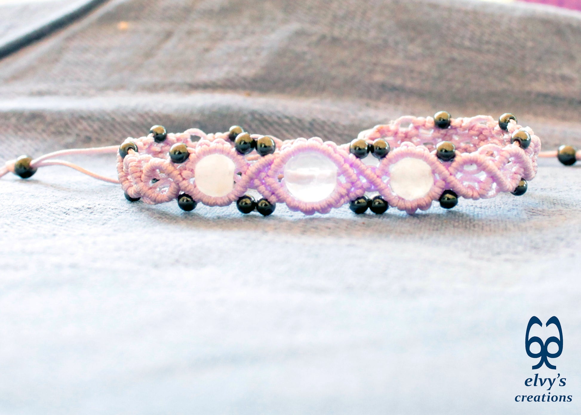 Handmade Macrame Bracelet, Gemstone Beaded Cuff, Unique Birthday Gift for Women