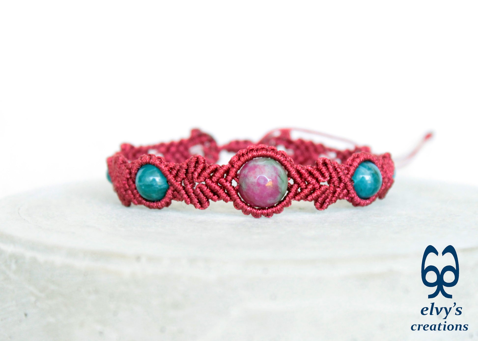 Handmade Macrame Bracelet, Ruby Agate Gemstone Beads Bracelet, Unique Birthday Gift for Women