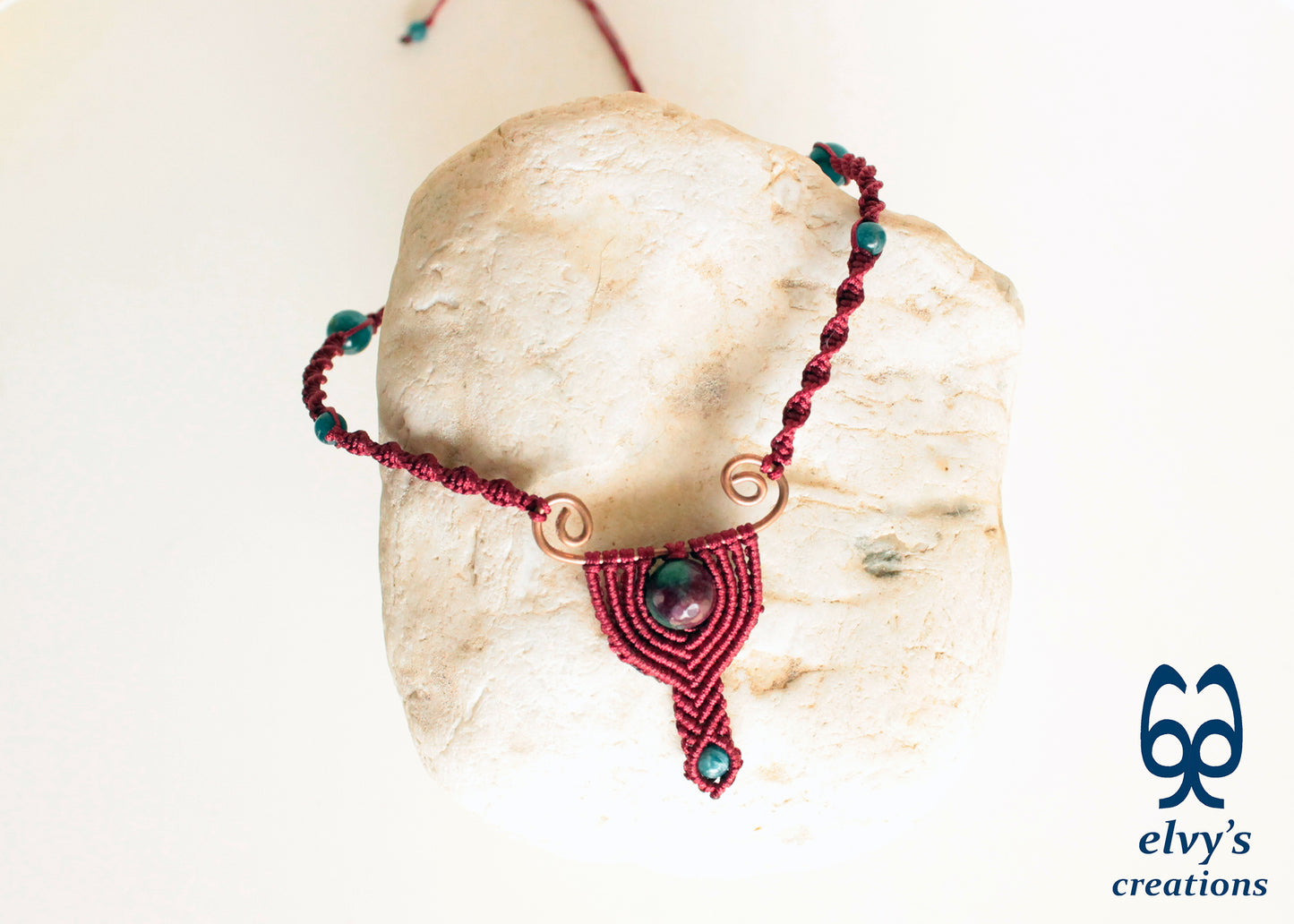 Handmade Macrame Necklace, Agate Beaded Macrame Choker, Unique Birthday Gift for Women or Men