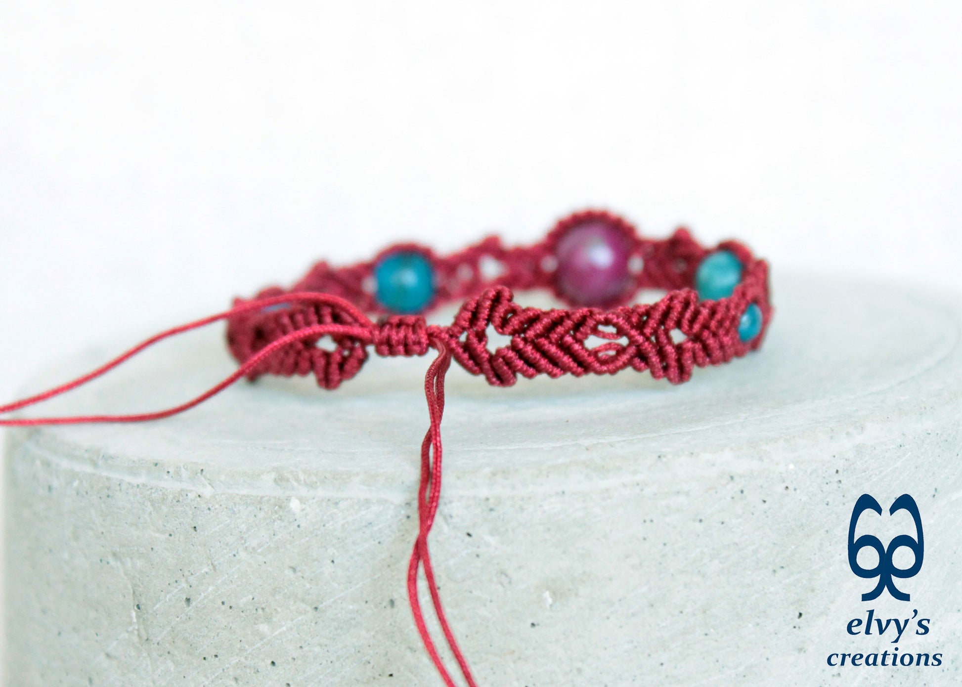 Handmade Macrame Bracelet, Ruby Agate Gemstone Beads Bracelet, Unique Birthday Gift for Women