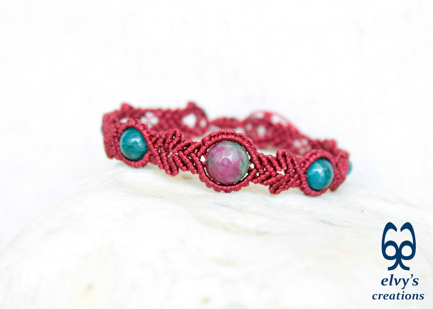 Handmade Macrame Bracelet, Ruby Agate Gemstone Beads Bracelet, Unique Birthday Gift for Women