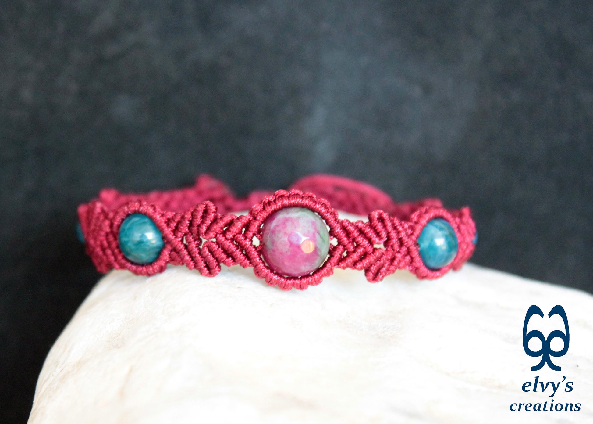 Handmade Macrame Bracelet, Ruby Agate Gemstone Beads Bracelet, Unique Birthday Gift for Women