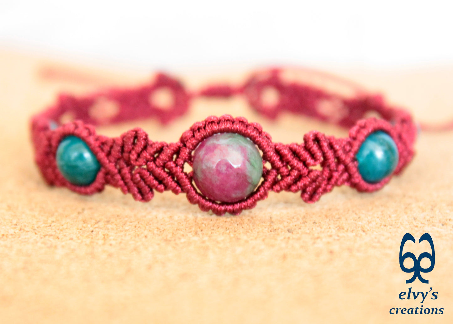 Handmade Macrame Bracelet, Ruby Agate Gemstone Beads Bracelet, Unique Birthday Gift for Women