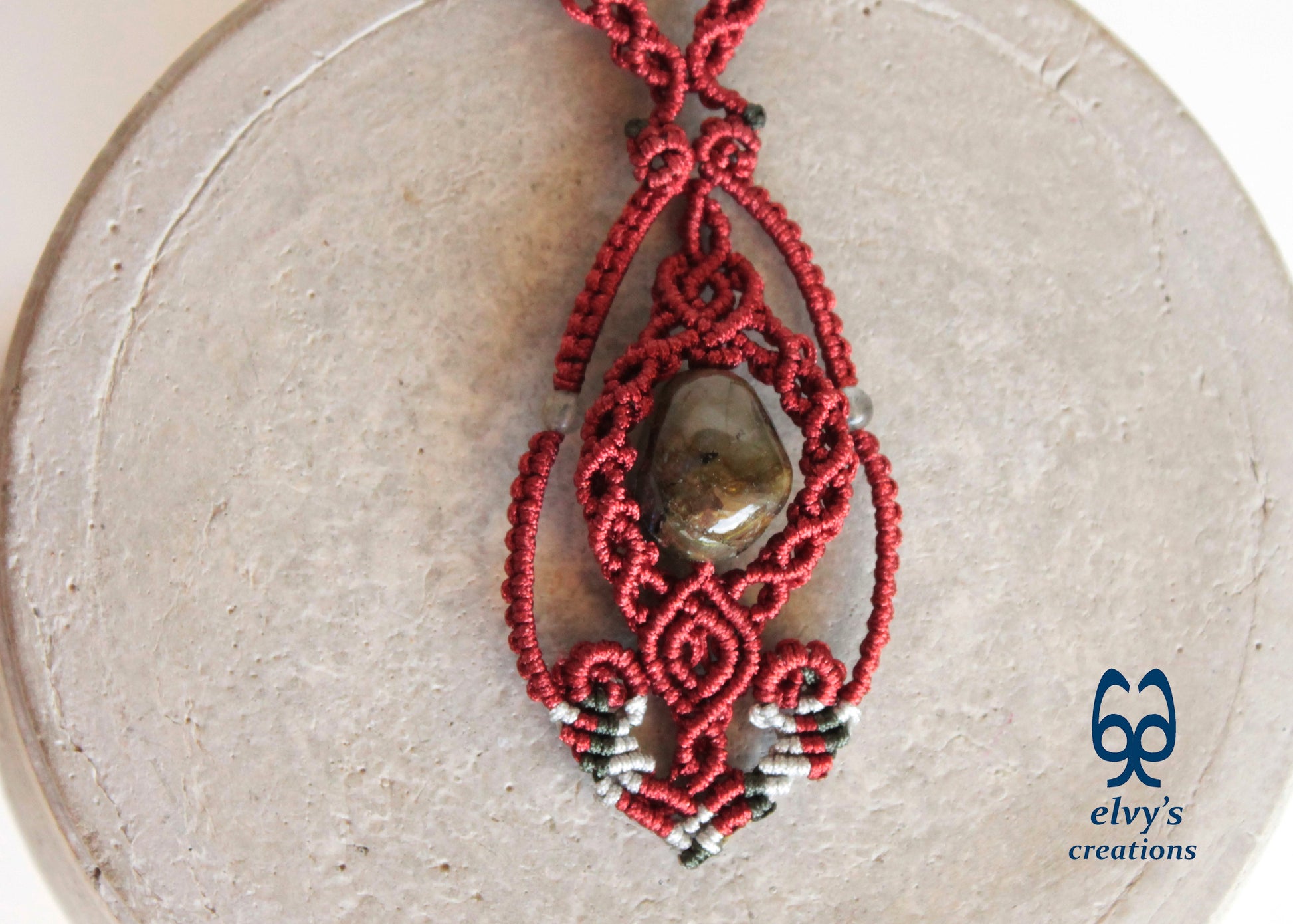 Labradorite Beaded Necklace, Gemstone Macrame Choker, Unique Birthday Gift for Women or Men