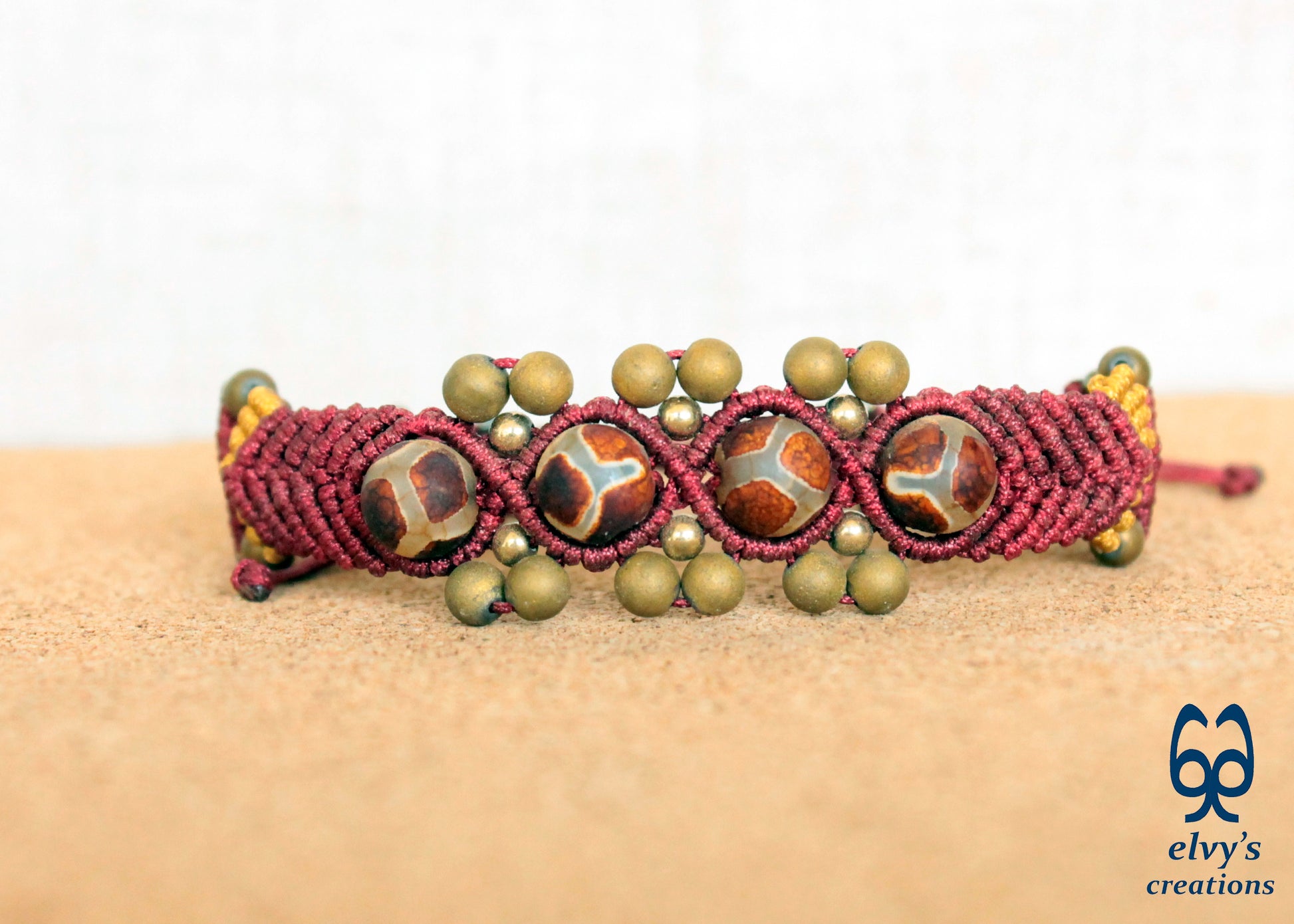 Handmade Macrame Bracelet, Gemstone Beaded Cuff, Unique Birthday Gift for Women