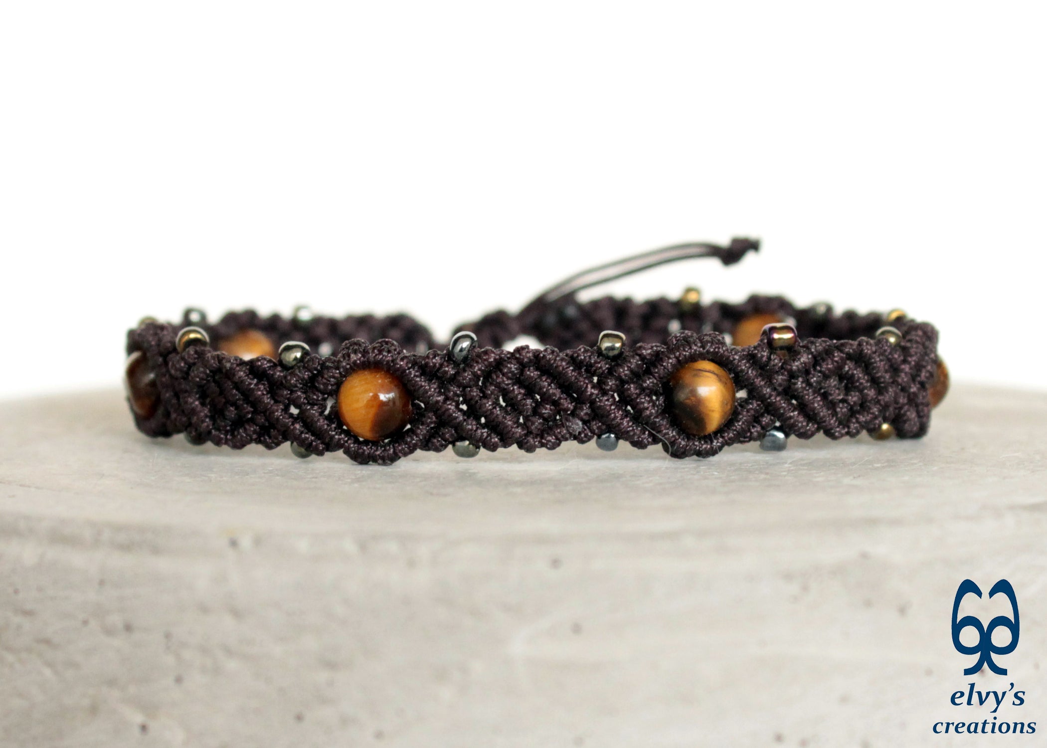 Men’s shops Women's Exclusive Handcrafted Quality Macrame Gemstone Stylish Bracelet Tiger Eye Serpentine Black Agate Stone Adjustable Amulet Gift