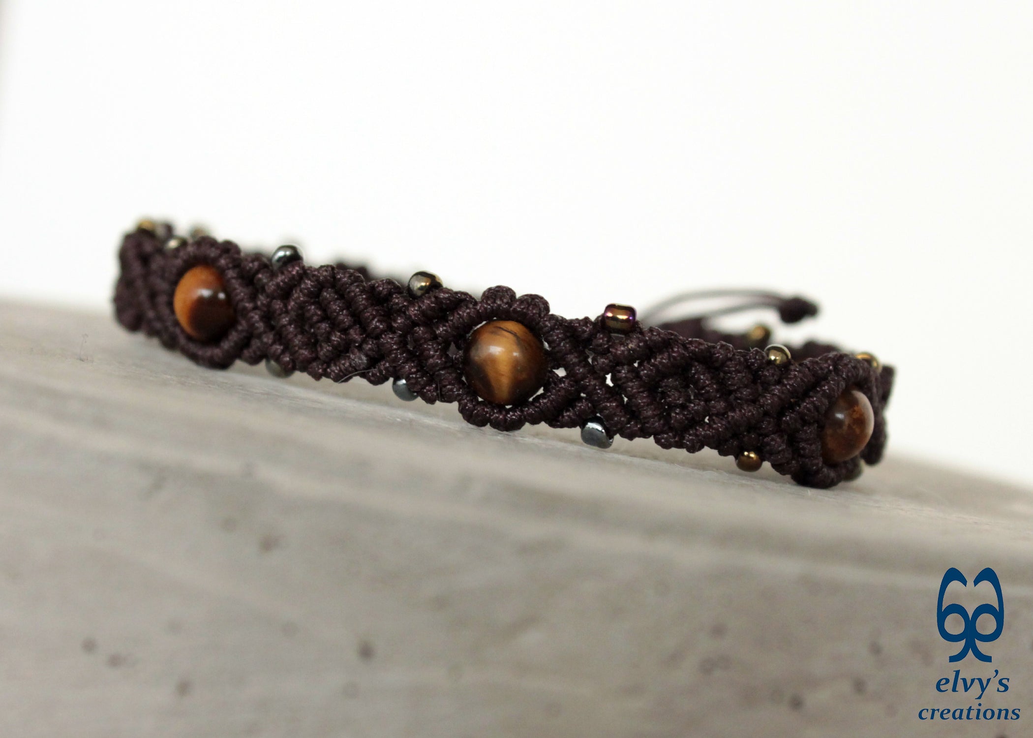 Natural SunStone & Tiger Eye Beaded Macrame Double Row Adjustable Bracelet Macrame Protection Yoga Mala Women's Gift Crystal shops Bracelet