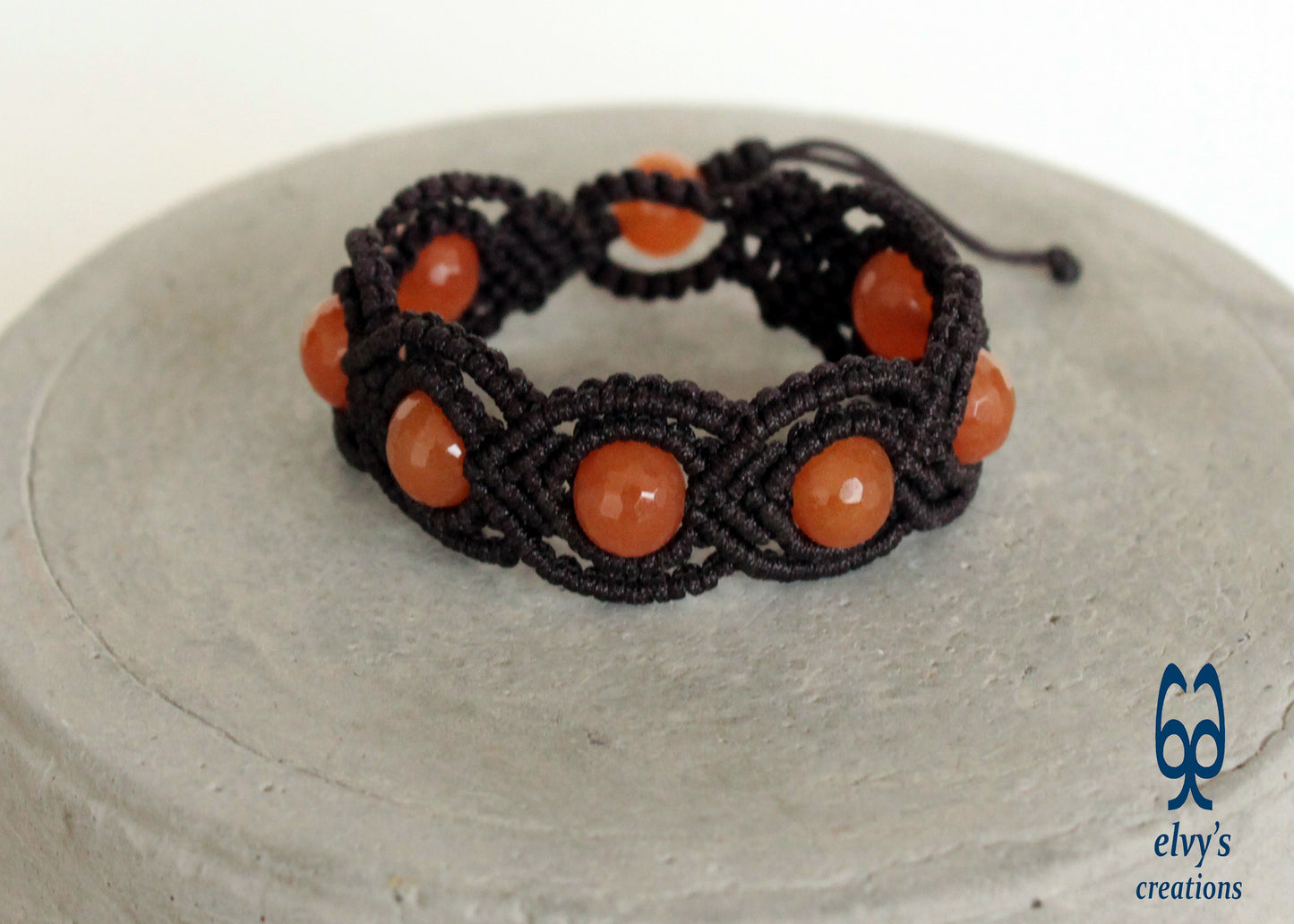 Brown Macrame Carnelian Adjustable Beaded Bracelet Healer Gems Orange Natural Beads